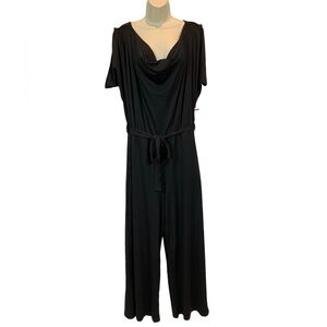 Love By Design Cap Sleeve Cowl Neck Tie Waist Jumpsuit - Black - size 1X